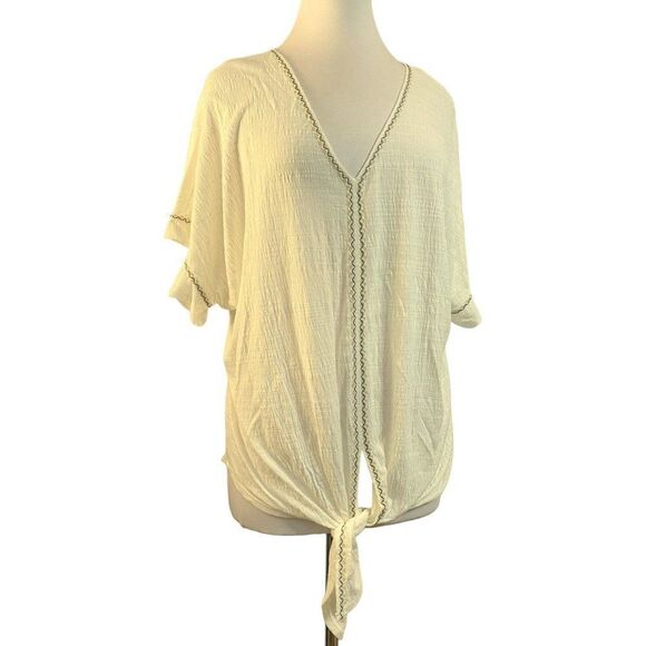 Max Studio Embroidered Tie Front Gauzy Peasant Top Sz 3X Generous Sizing NEW - Picture 1 of 7